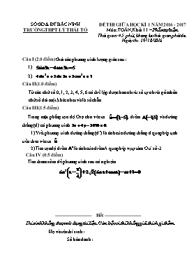 Đề thi giữa học kì 1 năm 2016 - 2017 môn Toán, khối 11 Phần tự luận